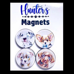 Set of 4 Handcrafted Glass Puppy Set 1 Magnets - Refrigerator Kitchen Whiteboard